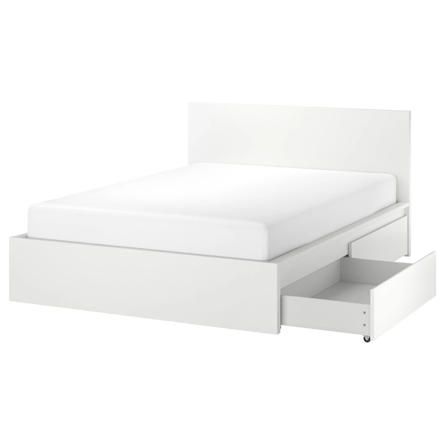 Каркас кровати с 4 ящиками для хранения - IKEA MALM, 200х140 см, белый, МАЛЬМ ИКЕА (изображение №1)