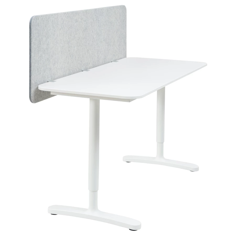 Письменный стол с экраном - IKEA BEKANT, 140х60х48 , серый/белый, БЕКАНТ ИКЕА (изображение №1)