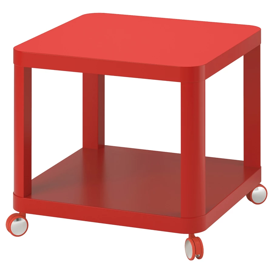 Стол приставной на колесиках - IKEA TINGBY/ИКЕА ТИНГБИ, 50х50х45 см, красный (изображение №1)