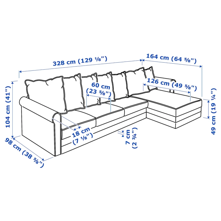 3-местный диван и козетка - IKEA GRÖNLID/GRONLID,  98x328см, бирюзовый, ГРЕНЛИД ИКЕА (изображение №9)