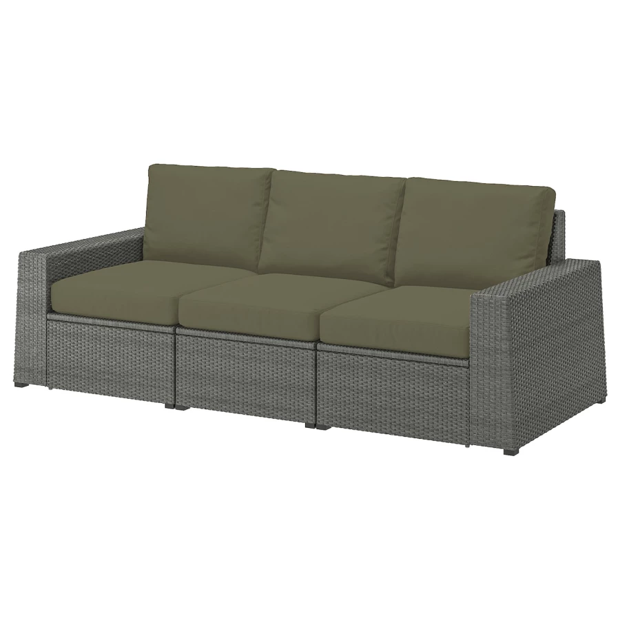 3-местный модульный диван - IKEA SOLLERÖN/SOLLERON/СОЛЛЕРОН ИКЕА, 88х82х223 см, темно-зеленый/серый (изображение №1)