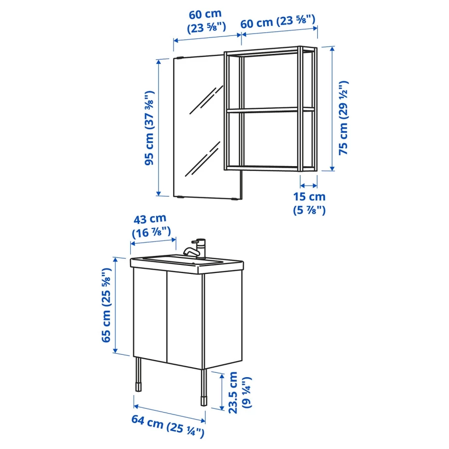 Комбинация для ванной - IKEA ENHET, 64х43х65 см, белый/имитация дуба, ЭНХЕТ ИКЕА (изображение №4)