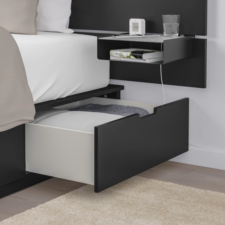 Каркас кровати с местом для хранения и матрасом - IKEA NORDLI, 200х90 см, матрас средне-жесткий, черный, НОРДЛИ ИКЕА (изображение №8)