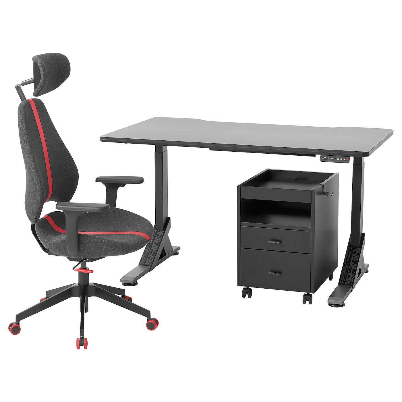 Игровой стол и стул с выдвижным ящиком - IKEA UPPSPEL/GRUPPSPEL, 140х80х140-180 см, черный/красный, УППСПЕЛ/ГРУППСПЕЛ ИКЕА