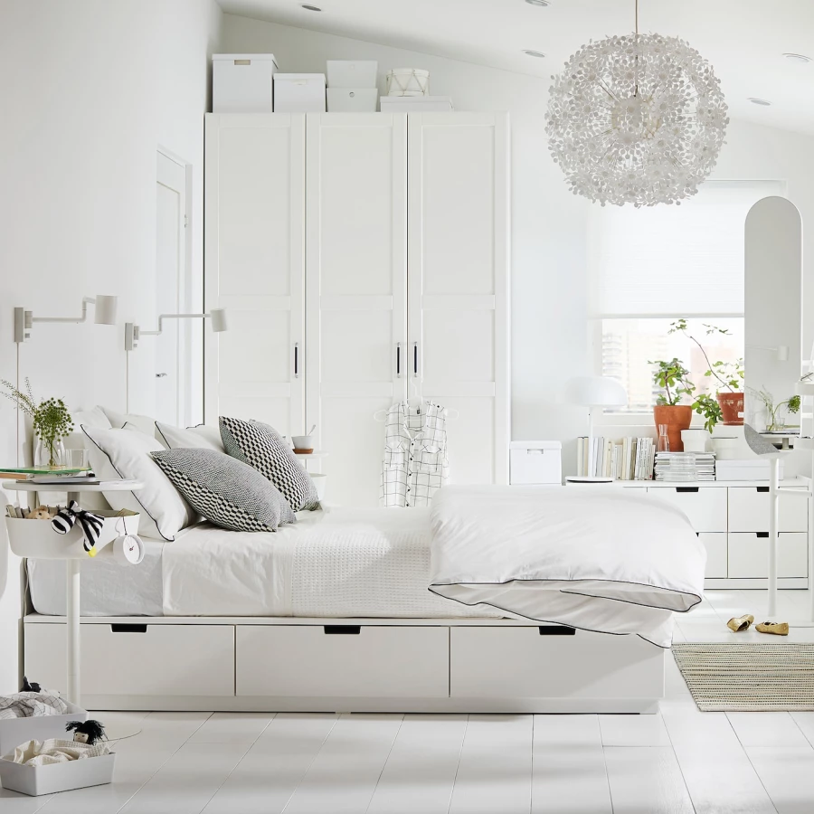 Каркас кровати с ящиком для хранения и матрасом - IKEA NORDLI, 200х160 см, матрас жесткий, белый, НОРДЛИ ИКЕА (изображение №4)