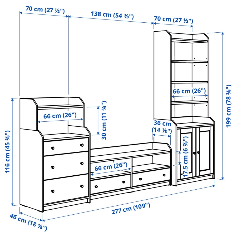 Шкаф для ТВ - IKEA HAUGA, 199x46x277см, белый, ХАУГА ИКЕА (изображение №7)