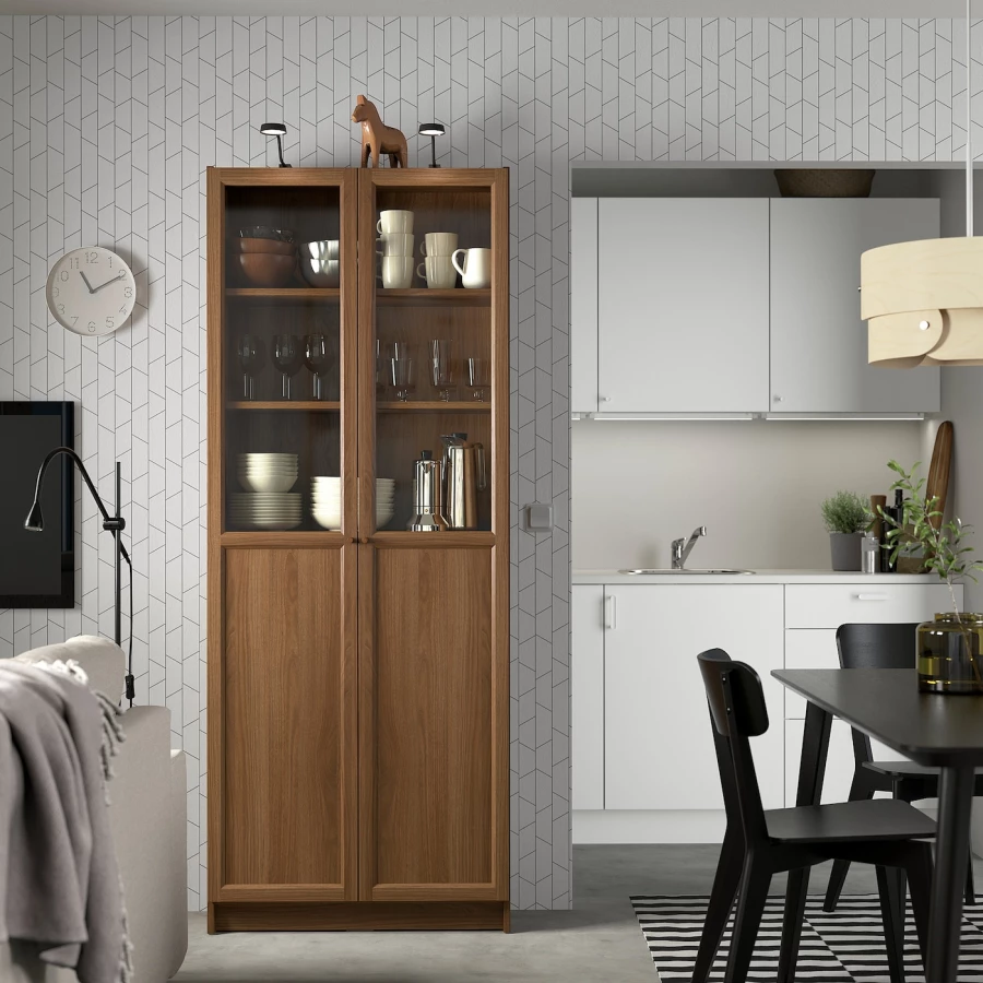 Книжный шкаф -  BILLY / OXBERG IKEA/ БИЛЛИ/ ОКСБЕРГ ИКЕА, 80х30х202 см,коричневый (изображение №2)
