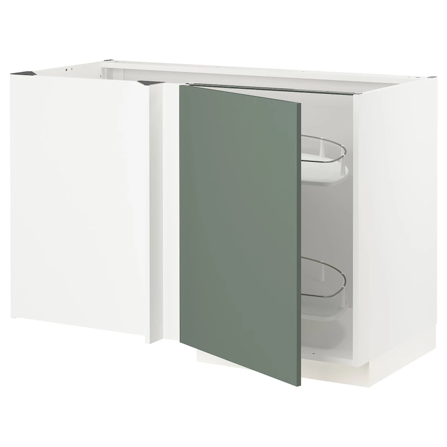 Угловой шкаф-тумба с высокой полкой - IKEA METOD/МЕТОД ИКЕА, 88х67,5х127,5 см, белый/темно-зеленый (изображение №1)