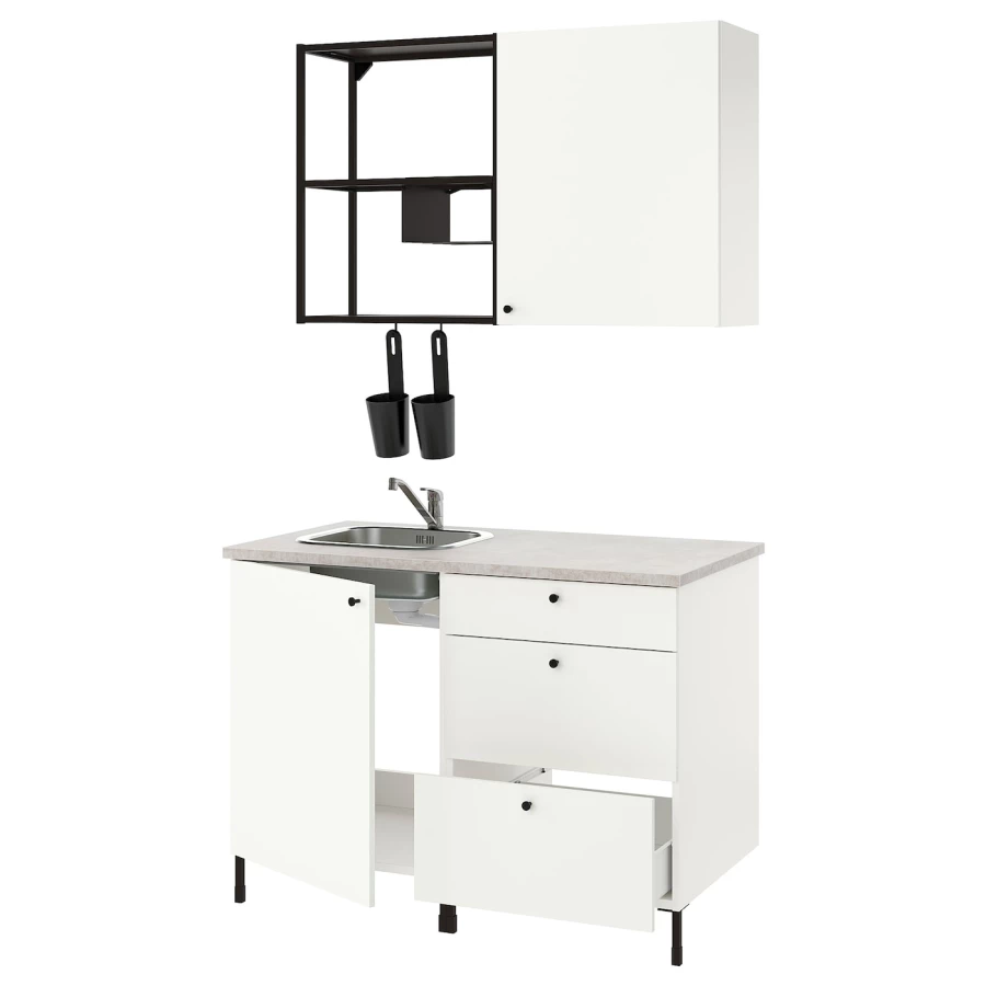 Кухонная комбинация для хранения - ENHET  IKEA/ ЭНХЕТ ИКЕА, 123х63,5х222 см, белый/черный (изображение №1)