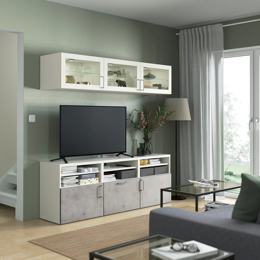 Шкаф для ТВ - IKEA BESTÅ/BESTA, 180x42x192 см, серый, Бесто ИКЕА (изображение №3)