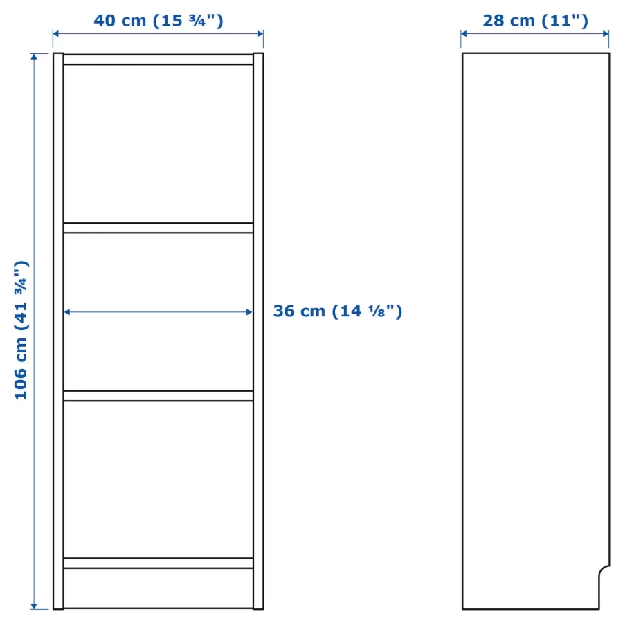 Открытый книжный шкаф - BILLY IKEA/БИЛЛИ ИКЕА, 28х40х106 см, белый (изображение №3)
