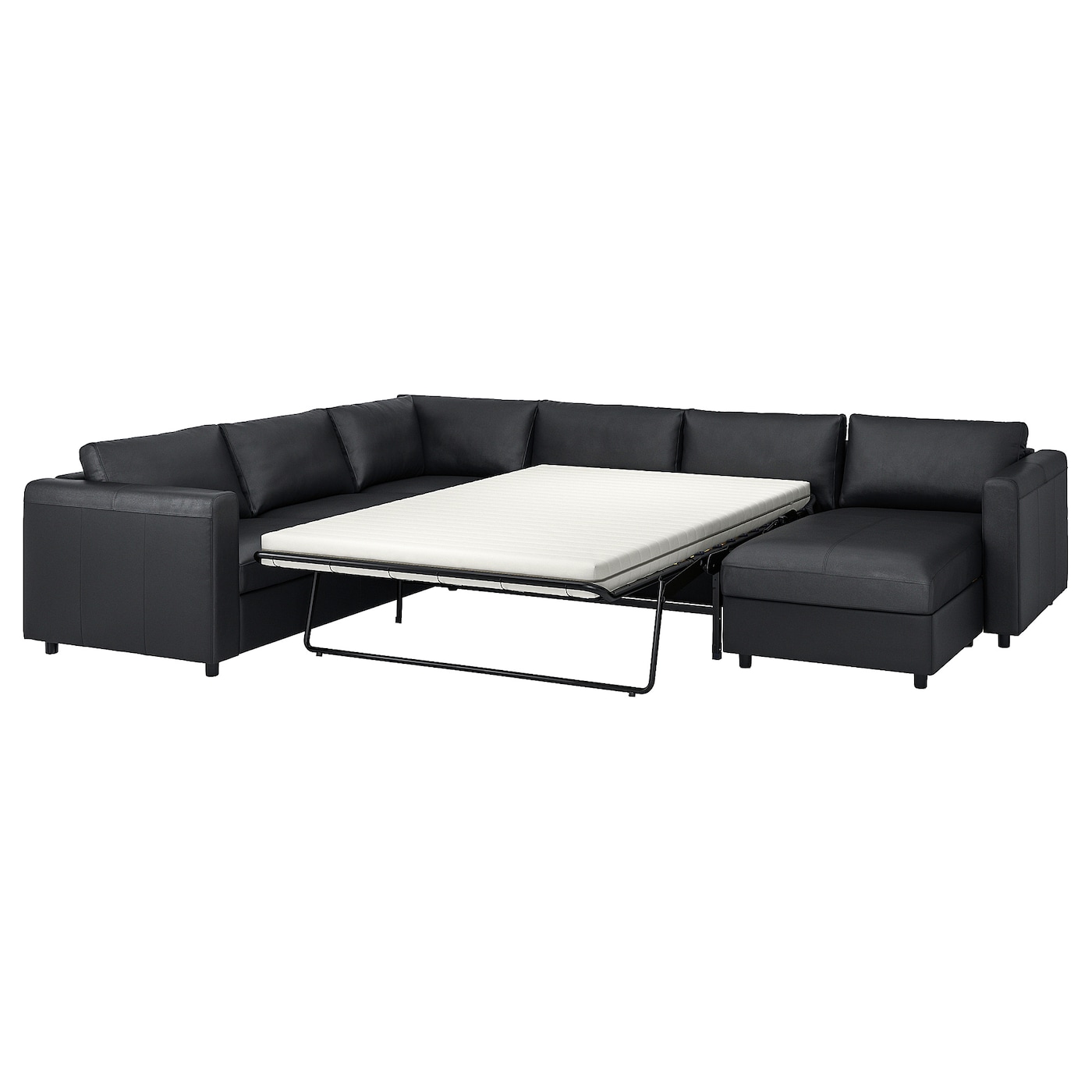 5-местный угловой диван со спальным местом - IKEA VIMLE/GRANN/BOMSTAD, черный, кожа, 349/249х164/98х83 см, 140х200 см, ВИМЛЕ/ГРАНН/БУМСТАД ИКЕА