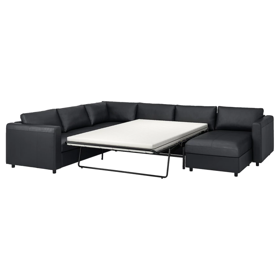 5-местный угловой диван со спальным местом - IKEA VIMLE/GRANN/BOMSTAD, черный, кожа, 349/249х164/98х83 см, 140х200 см, ВИМЛЕ/ГРАНН/БУМСТАД ИКЕА (изображение №1)