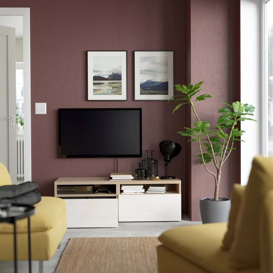 Тумба под ТВ с ящиками - IKEA BESTÅ/BESTA/БЕСТО ИКЕА, 42х39х120 см, белый/светло-коричневый (изображение №2)