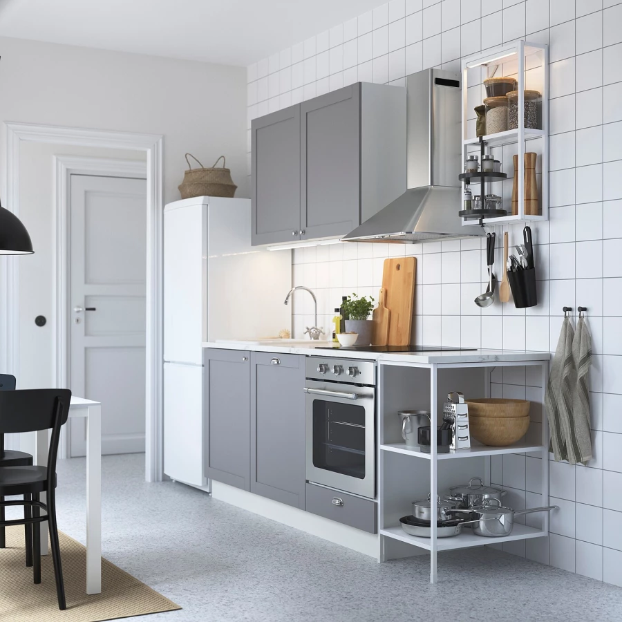 Кухня - IKEA ENHET/ЭНХЕТ ИКЕА, 223х223х63,5 см, белый/серый (изображение №2)