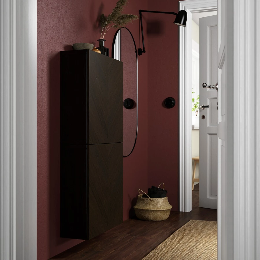 Комбинация навесного шкафа - IKEA BESTÅ/BESTA/БЕСТО ИКЕА, 60х22х128 см, темно-коричневый (изображение №3)