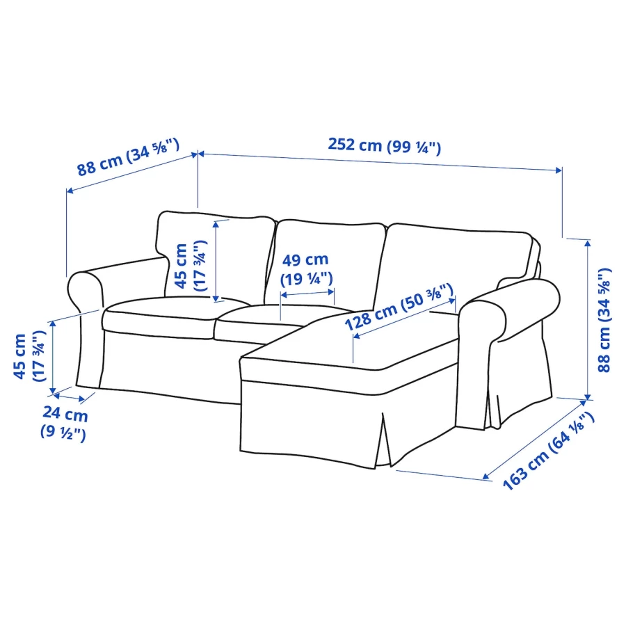 3-местный диван с шезлонгом - IKEA EKTORP, 88x88x252см, светло-зеленый, ЭКТОРП ИКЕА (изображение №6)