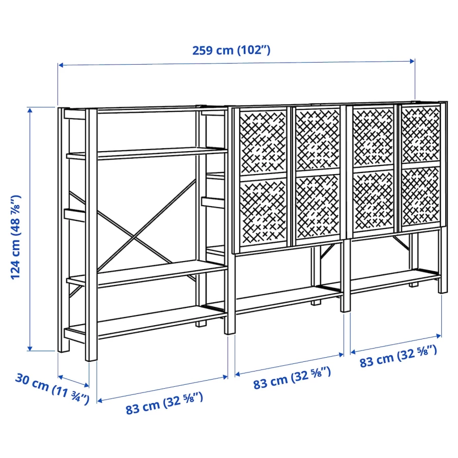 Книжный шкаф - IVAR IKEA/ ИВАР ИКЕА,  259х124 см, под беленый дуб (изображение №6)