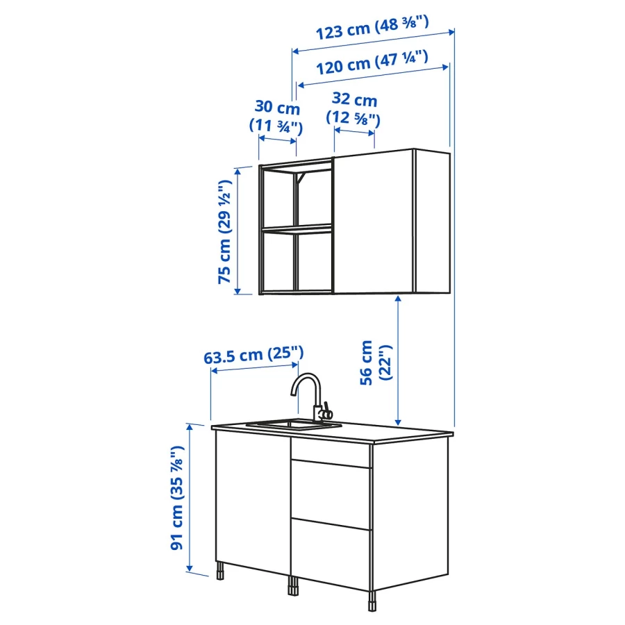 Кухонная комбинация для хранения - ENHET  IKEA/ ЭНХЕТ ИКЕА, 123х63,5х222 см, белый/черный (изображение №3)