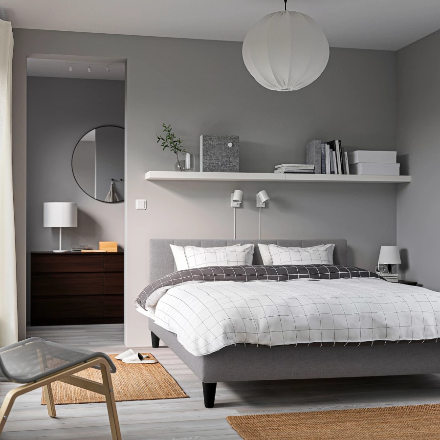 Каркас кровати с мягкой обивкой - IKEA FALUDDEN, 200х140 см, серый, ФАЛЮДДЕН ИКЕА (изображение №7)