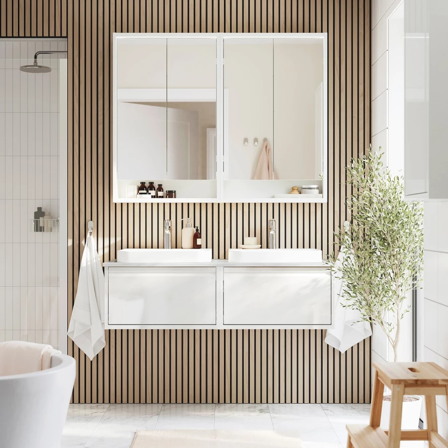 Тумбы для ванной - ÄNGSJÖN / BACKSJÖN/АNGSJОN / BACKSJОN  IKEA/ ЭНГСЬЕН / БЭКСЬЕН ИКЕА,  122х41 см , белый (изображение №2)
