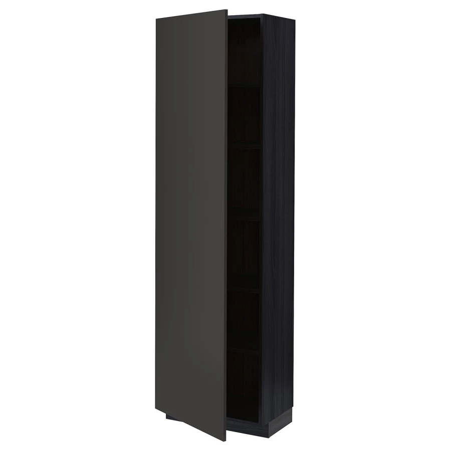 Высокий кухонный шкаф с полками - IKEA METOD/МЕТОД ИКЕА, 200х37х60 см, черный (изображение №1)