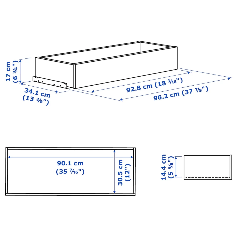 Ящик с фронтальной панелью - IKEA KOMPLEMENT, 100x35 см, белый КОМПЛИМЕНТ ИКЕА (изображение №4)