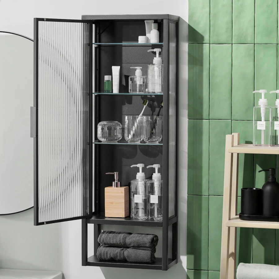 Навесной шкаф - MOSSJÖN / MOSSJОN IKEA/ МОССДЖОН  ИКЕА, 36x18x102 см, черный (изображение №3)