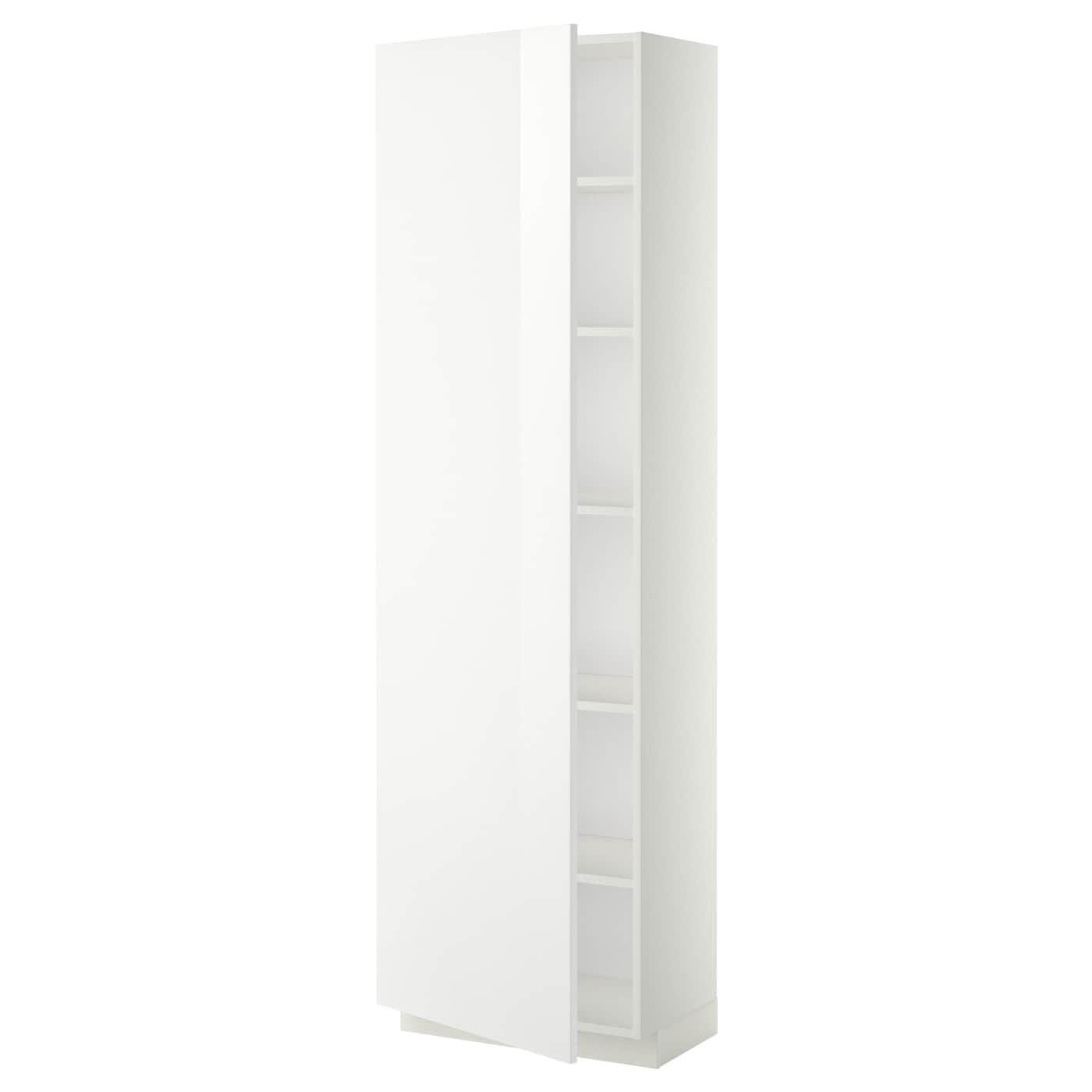 Высокий кухонный шкаф с полками - IKEA METOD/МЕТОД ИКЕА, 200х37х60 см, белый глянцевый