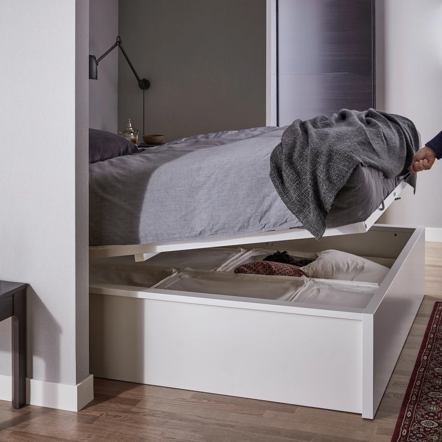 Кровать с подъемным механизмом - IKEA MALM, 180x200 см, белая МАЛЬМ ИКЕА (изображение №4)