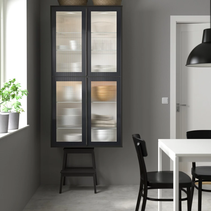 Шкаф со стеклянными дверцами - METOD IKEA/ МЕТОД ИКЕА, 60х30 см, черный (изображение №3)