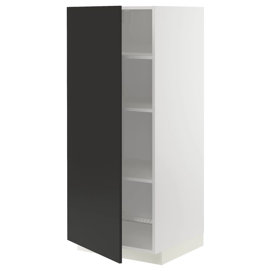 Высокий кухонный шкаф с полками - IKEA METOD/МЕТОД ИКЕА, 140х60х60 см, белый/черный (изображение №1)