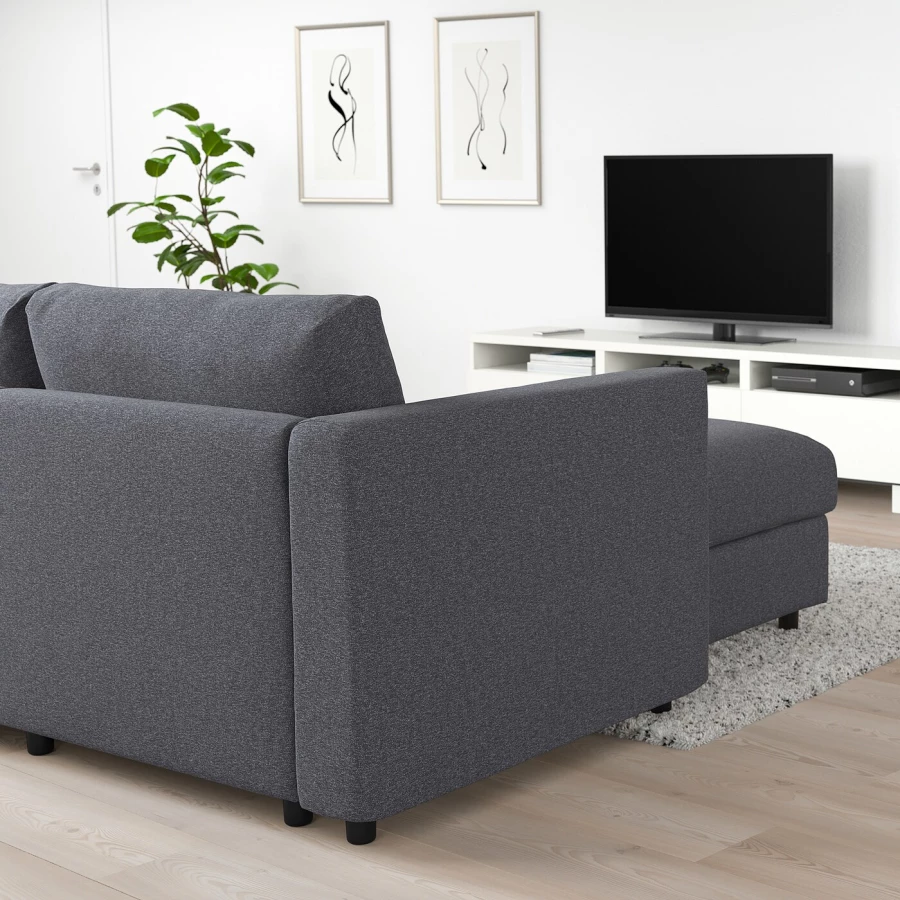 Угловой диван-кровать с шезлонгом - IKEA VIMLE/ВИМЛЕ ИКЕА, 249/349х83х164 см, темно-серый (изображение №5)