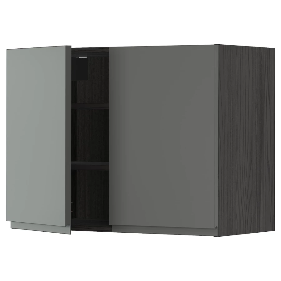 Навесной шкаф с полкой - METOD IKEA/ МЕТОД ИКЕА, 80х60 см, черный/серый (изображение №1)