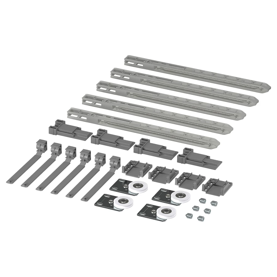 Комплект оборудования для тройной направляющей - SKYTTA IKEA/ СКЮТТА ИКЕА, 29 шт, серебрянный (изображение №1)