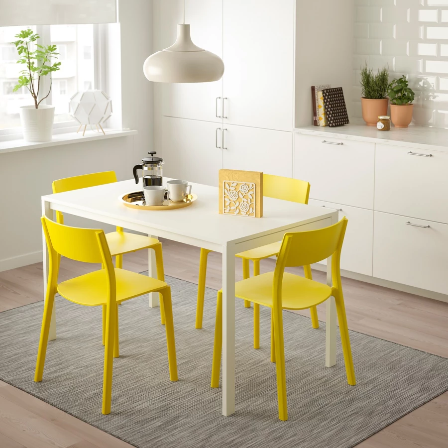 Кухонный стол - MELLTORP/JANINGE IKEA/МЕЛЛЬТОРП / ЙАНИНГЕ ИКЕА, 125х75х74 см, белый/желтый (изображение №2)