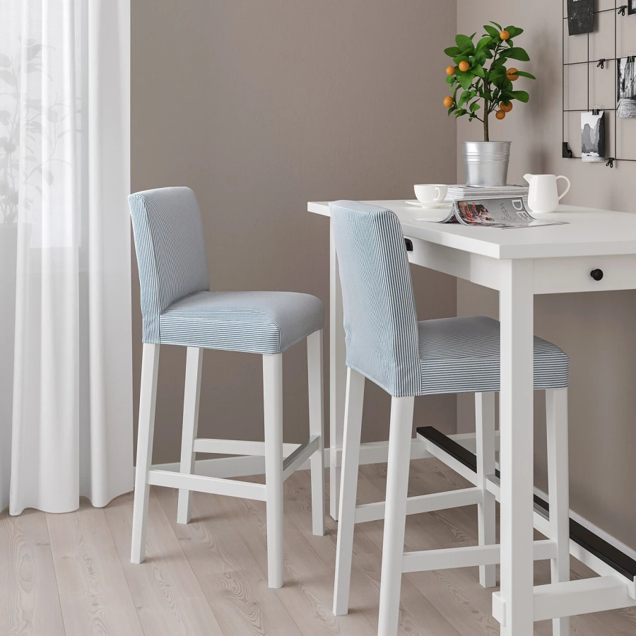 Барный стул со спинкой - BERGMUND IKEA/БЕРГМУНД ИКЕА, 110х45х49 см, голубой (изображение №2)
