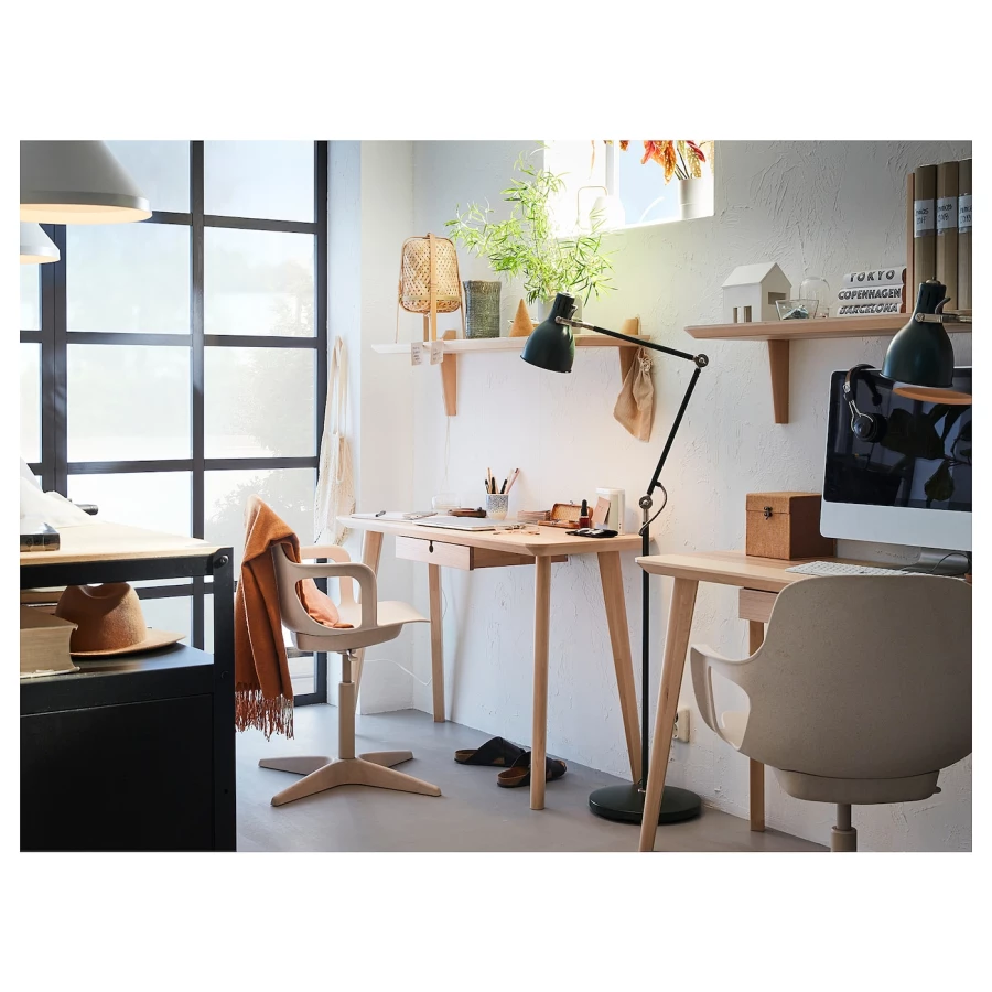 Письменный стол с ящиком - IKEA LISABO, 118х45 см, ясеневый шпон, ЛИСАБО ИКЕА (изображение №2)