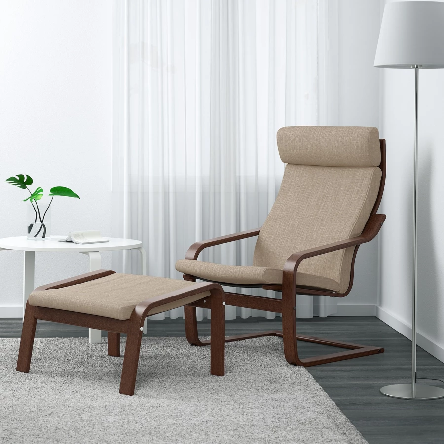 Кресло-качалка - POÄNG / POАNG IKEA/  ПОЭНГ ИКЕА,  72х62 см, бежевый (изображение №4)