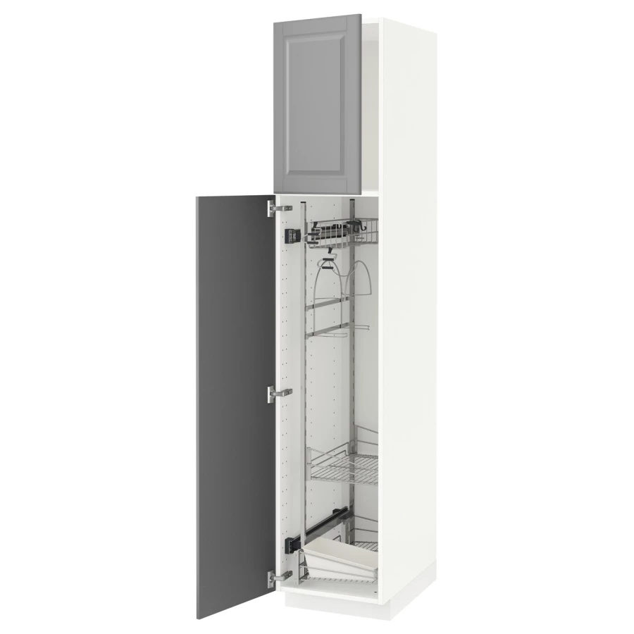 Высокий шкаф/бытовой - IKEA METOD/МЕТОД ИКЕА, 200х60х40 см, белый/серый (изображение №1)