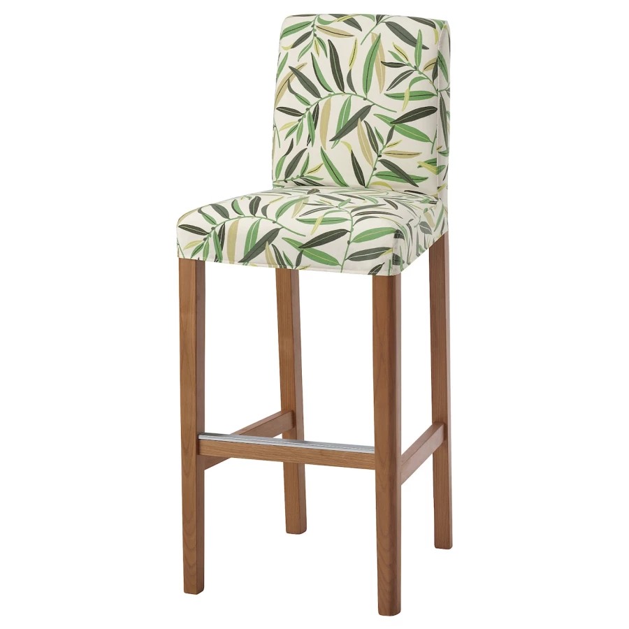 Барный стул со спинкой - BERGMUND IKEA/БЕРГМУНД ИКЕА, 110х45х49 см, белый с рисунком (изображение №1)