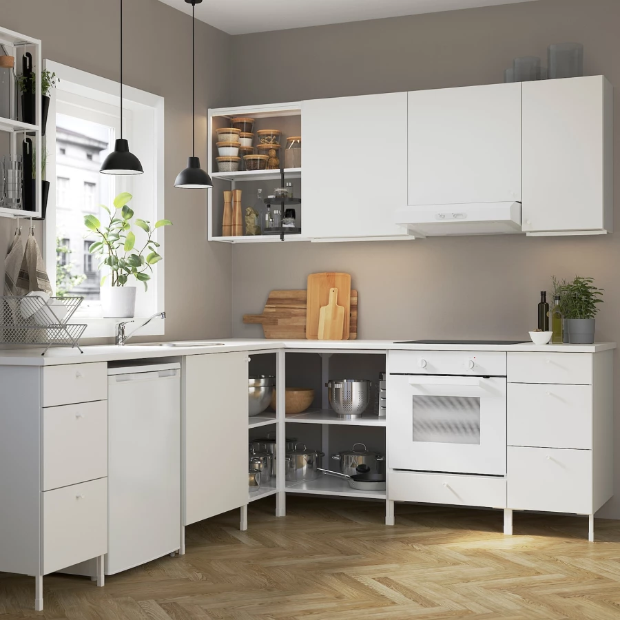 Угловая кухня -  ENHET  IKEA/ ЭНХЕТ ИКЕА, 261,5х75 см, белый (изображение №2)