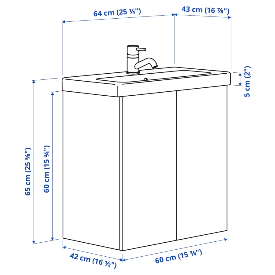 Тумба для ванной - ENHET / TVÄLLEN  /TVАLLEN  IKEA/ ЭНХЕТ / ТВЭЛЛЕН ИКЕА,  64х43х65 см , белый (изображение №5)