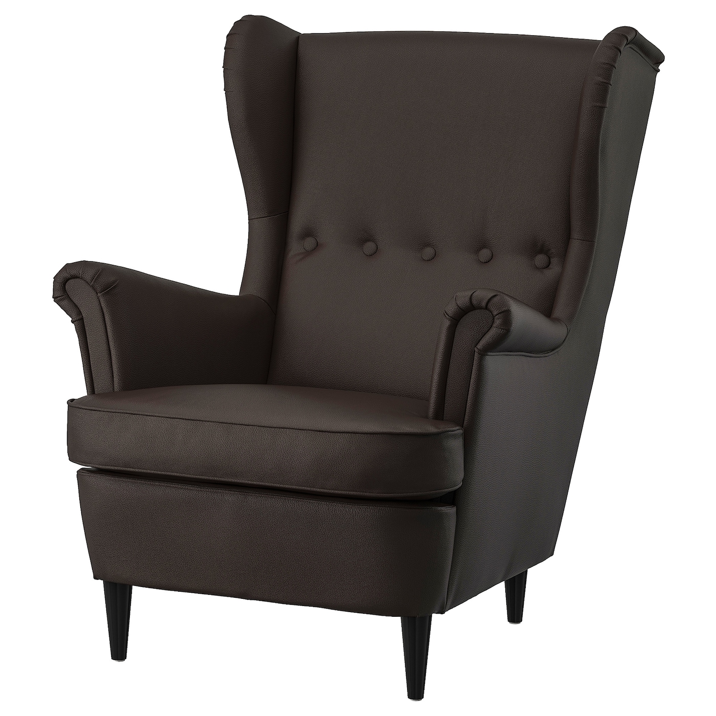 Кресло с подголовником - IKEA STRANDMON, 82х96х101 см, темно-коричневая искусственная кожа СТРАНДМОН ИКЕА