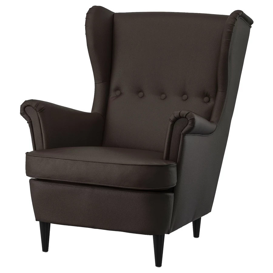 Кресло с подголовником - IKEA STRANDMON, 82х96х101 см, темно-коричневая искусственная кожа СТРАНДМОН ИКЕА (изображение №1)