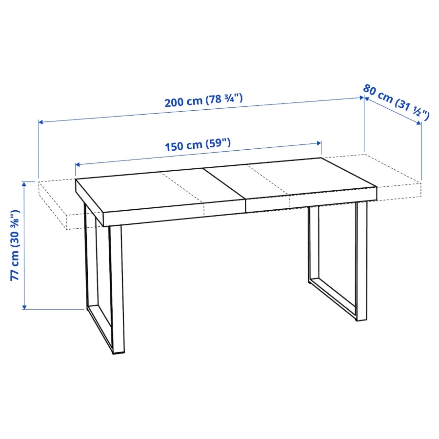 Раздвижной стол - IKEA TARSELE, 150х80х77 см, дубовый шпон/черный, ТАРСЕЛЬ ИКЕА (изображение №6)