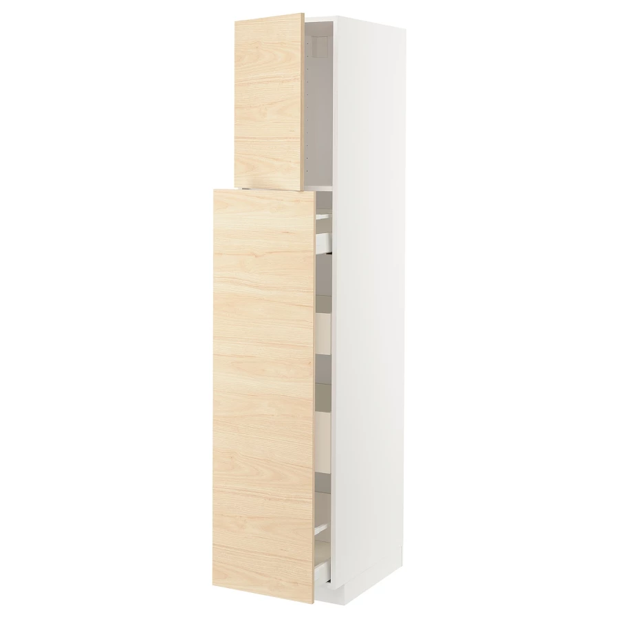 Высокий шкаф - IKEA METOD/MAXIMERA/МЕТОД/МАКСИМЕРА ИКЕА, 200х60х40 см, белый/под беленый дуб (изображение №1)