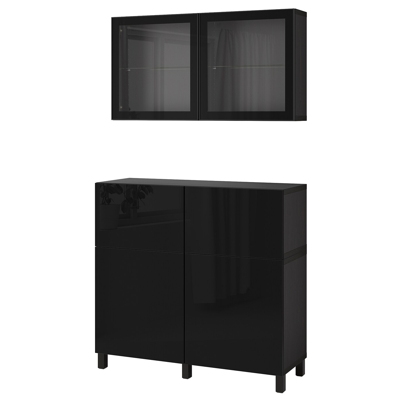 Комбинация для хранения - IKEA BESTÅ/BESTA, 120х42х213 см, черный глянец/черный, БЕСТО ИКЕА