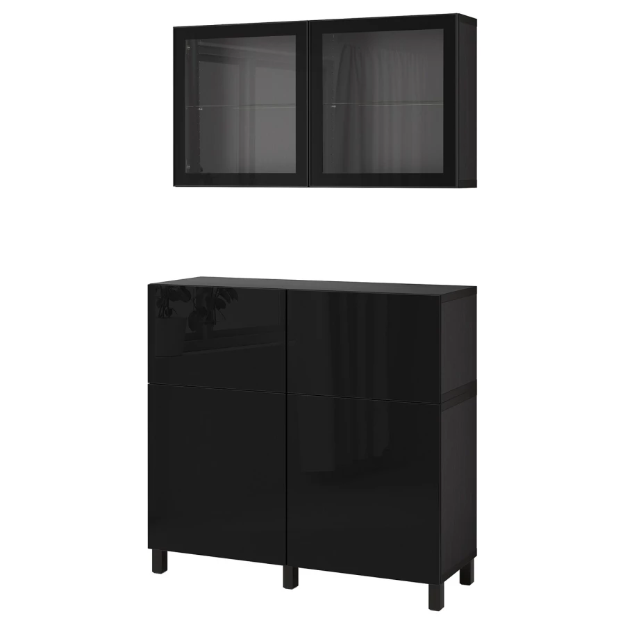 Комбинация для хранения - IKEA BESTÅ/BESTA, 120х42х213 см, черный глянец/черный, БЕСТО ИКЕА (изображение №1)