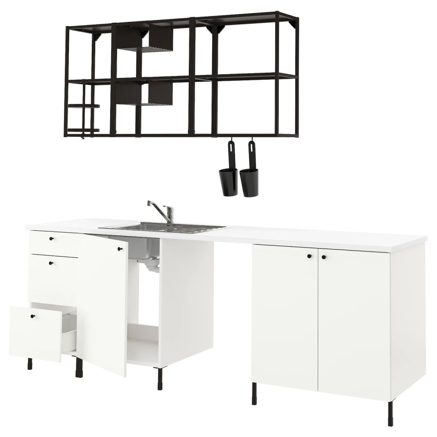 Кухня - ENHET  IKEA/ ЭНХЕТ ИКЕА, 243х222 см, белый/черный (изображение №1)